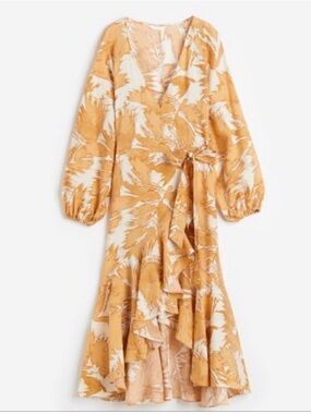 h&m orange dress floral Oversized Flounced Dress